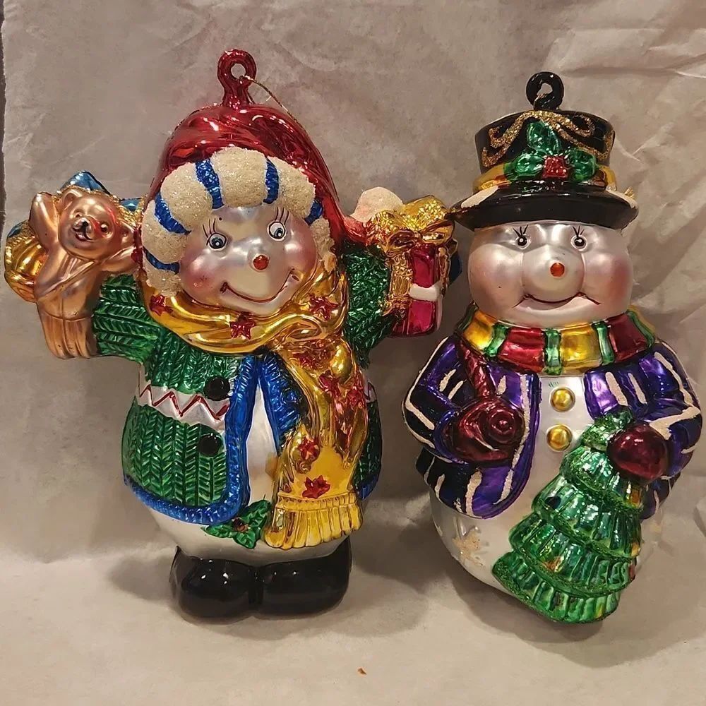 Mr. & Mrs. Snowman Glass Blown Christmas Ornaments Large